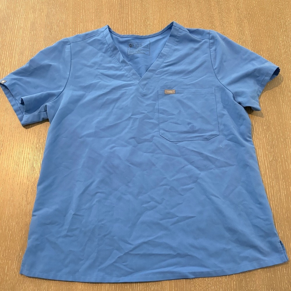 FIGS Technical Collection Scrub Top XL Light Blue V-Neck Short Sleeve Pocket